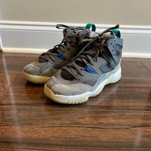 Jordan Kids Gray High-Top Sneakers with Blue and Teal Accents